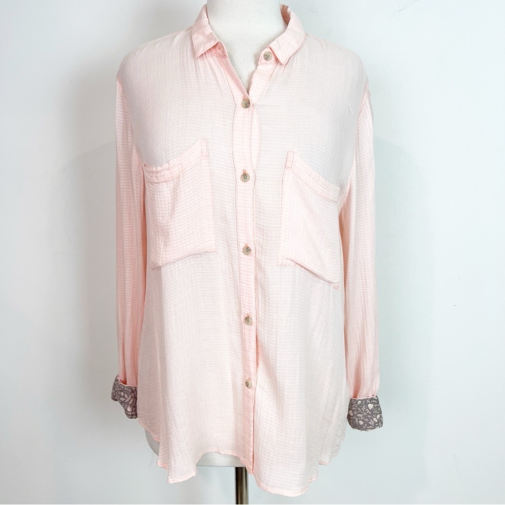 HOLDING HORSES ANTHROPOLOGIE PINK SEMI SHEER CHECK PLAID BLOUSE MEDIUM